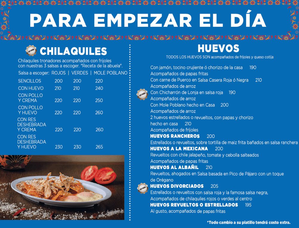 Para empezar el día, chilaquiles, huevos